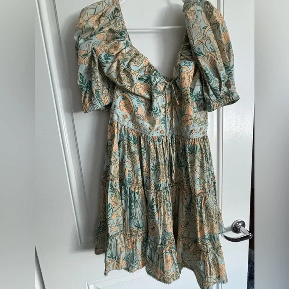NWOT Agua by Agua Bendita Yellow and Blue Patterned Mini Dress